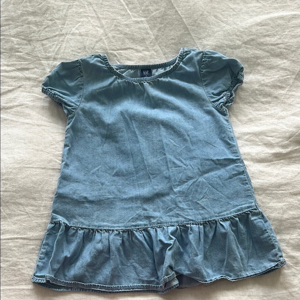 3T Gap Denim Ruffle Hem Dress with puff sleeve